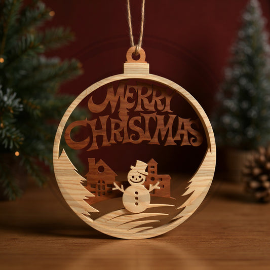 Santa Sleigh Christmas Ornament SVG | Layered Wooden Holiday Bauble Laser Cut File | Santa Claus Reindeer Christmas Tree Ornament