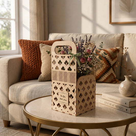 3D Wooden Gift Basket Living Hinge Tote Box Bundle Laser Cut Vector Design for Glowforge Table Decor