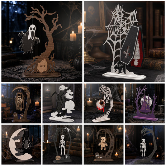 3D Halloween Layered Stand Ornament Spooky Ghost Coffin Skeleton Bundle Laser Cut Vector Design for Glowforge Table Decor