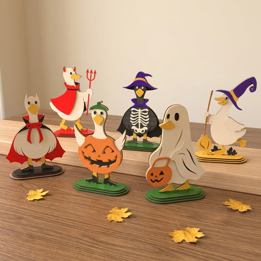 3D Halloween Layered Duck Stand Ornament Cute Ghost Witch Vampire Bundle Laser Cut Vector Design for Glowforge Table Decor
