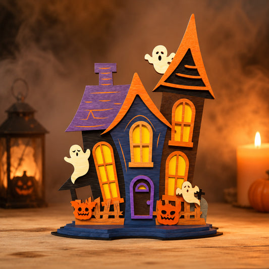 3D Halloween Haunted House Stand Ornament Spooky Ghost Tower Universal Vector Design for All Laser Cutters xTool Glowforge CNC