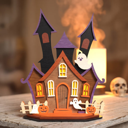 3D Halloween Haunted House Stand Ornament Spooky Ghost Castle Universal Vector Design for All Laser Cutters xTool Glowforge CNC