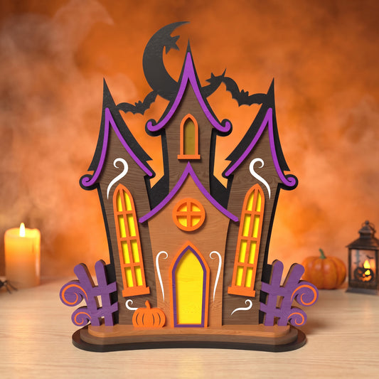 3D Halloween Haunted House Stand Ornament Spooky Ghost Moon Castle Universal Vector Design for All Laser Cutters xTool Glowforge CNC