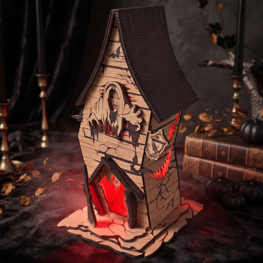 3D Halloween Haunted House Light Box Spooky Ghost Zombie Mansion Laser Cut Vector Design for Glowforge Table De