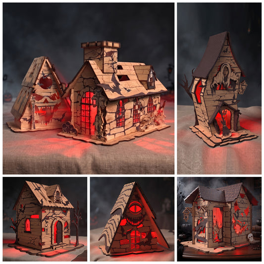 3D Halloween Haunted House Light Box Spooky Ghost Witch Castle Bundle Laser Cut Vector Design for Glowforge Table Decor