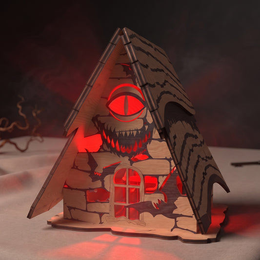 3D Halloween Haunted Cabin Light Box Spooky Creepy Monster Eye Lantern Laser Cut Vector Design for Glowforge Table Decor