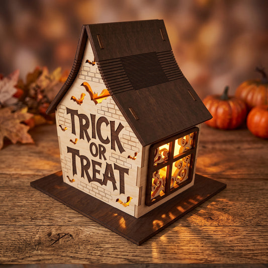 3D Halloween Haunted House Lantern Trick or Treat Light Box Laser Cut Vector Design for Glowforge Table Decor