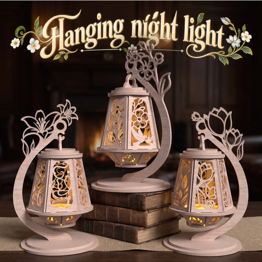 3 Floral Hanging Night Light Laser Cut Files, Wooden Lantern Table Decor, Flower Lamp Bundle, Digital Download