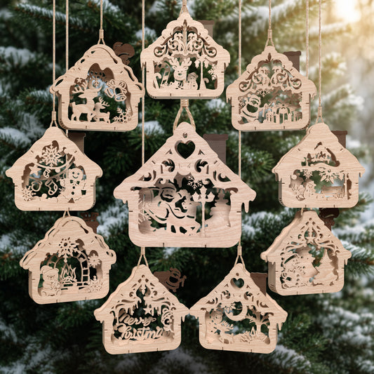 3D Multilayer Christmas House Ornaments Bundle SVG DXF Winter Village Hanging Plaques Laser Cut Files Compatible with All Machines