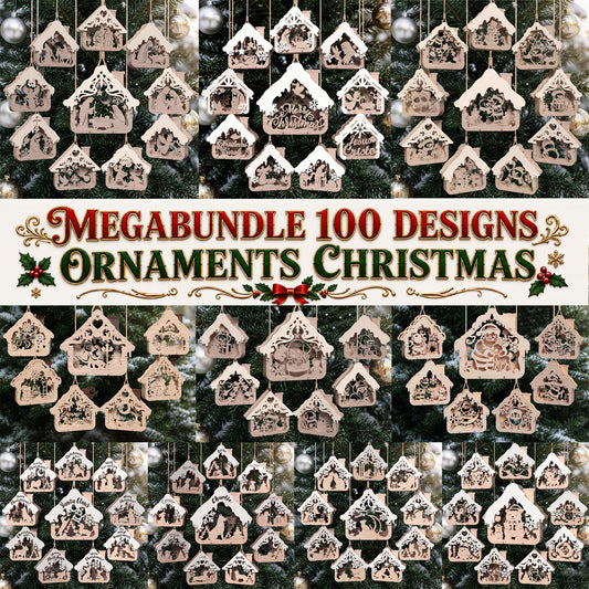 Mega Christmas House Ornament Laser Cut Bundle, 100 Layered Wooden Holiday Tree Designs