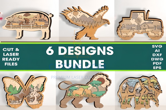 6 Designs 3D Layered Cut File Bundle
 , Laser Cut Wall Decor 325