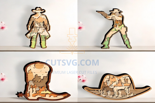 Bundle Cowboy Multilayer Laser Cut File
 , Laser Cut Wall Decor 331
