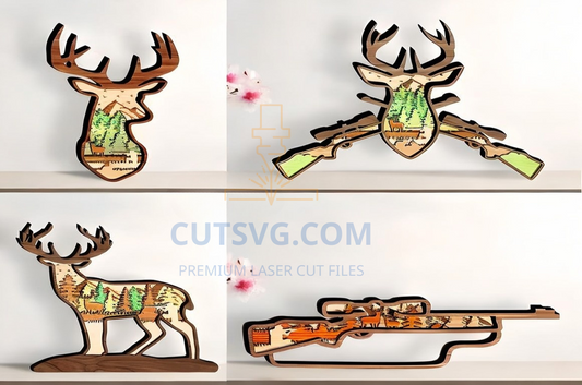 Bundle Hunting Layer Stand Cut File Svg
 , Laser Cut Wall Decor 332