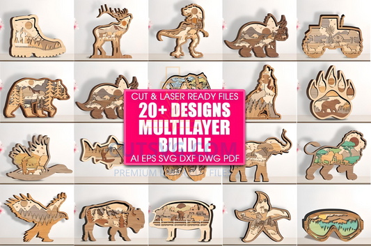 Animal Multilayer Cut File Bundle , Laser Cut Wall Decor 335