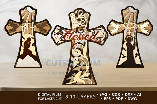 CROSS 3D Bundle Religious Layered SVG , Laser Cut Wall Decor 265
