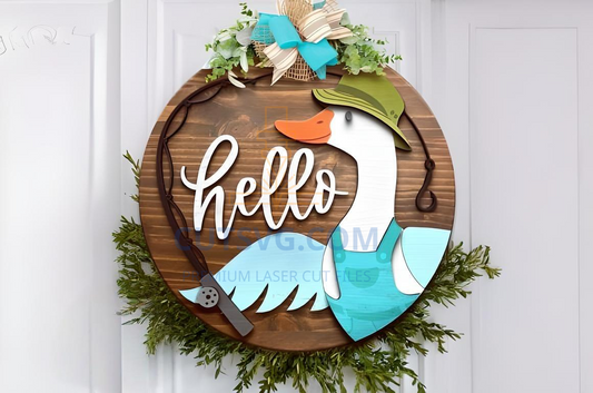 Hello Goose Fisherman SVG Laser Hanger, Laser Cut Sign