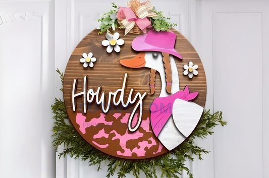 Howdy Goose Cowgirl, SVG Laser Hanger, Laser Cut Sign