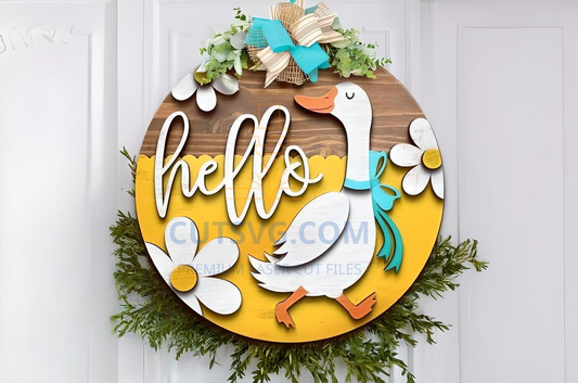 Hello Goose Daisies, SVG Laser Hanger, Laser Cut Sign