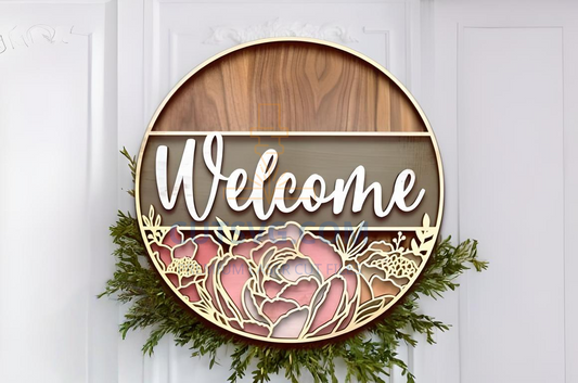 Welcome Spring Door Hanger, Laser SVG
, Laser Cut Sign