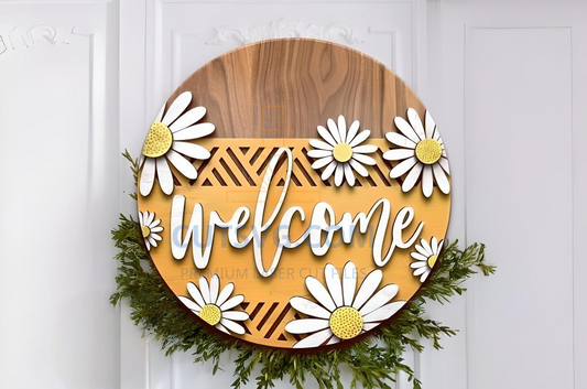 Hello Wreath , SVG Farmhouse Round Sign
, Laser Cut Sign