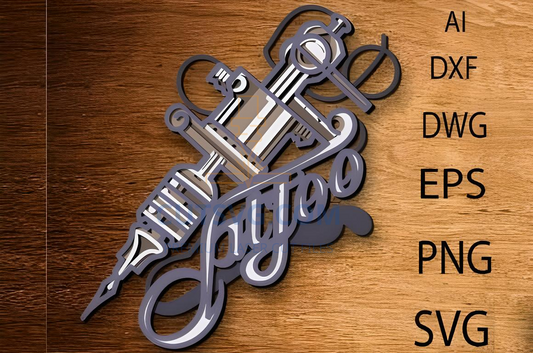 Tatoo Machine- Multilayer Cut , Laser Cut Wall Decor 02