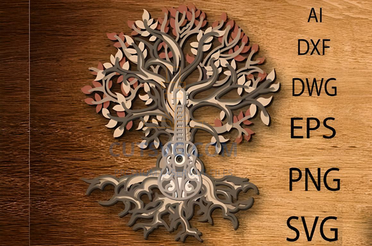 Guitar Tree- Multilayer Cut , Laser Cut Wall Decor 06