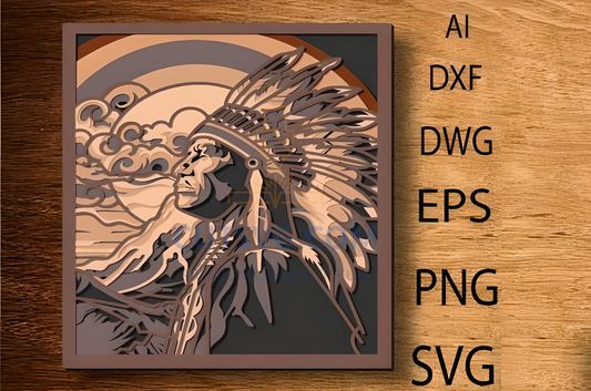 Layered Indian Warrior,3D Mandala , Laser Cut Wall Decor 09