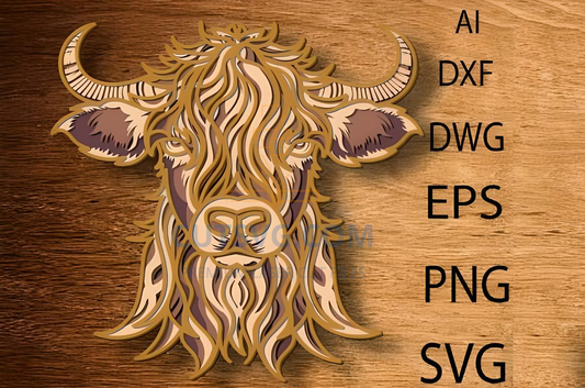 Highland Cow Multilayer SVG,Vector Cow , Laser Cut Wall Decor 13
