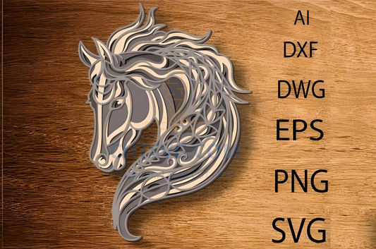 Multilayer Horse Laser Cut File 3D Horse , Laser Cut Wall Decor 14