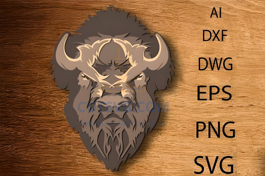 Multilayer Buffalo Laser Cut File 3D , Laser Cut Wall Decor 15