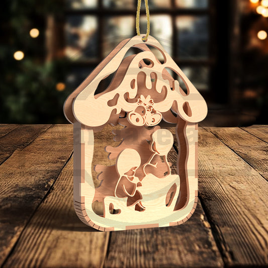 Layered Christmas Ornament SVG Bundle | Winter Deer & Woodland House Ornaments | Laser Cut Holiday Decoration Files for Glowforge & xTool