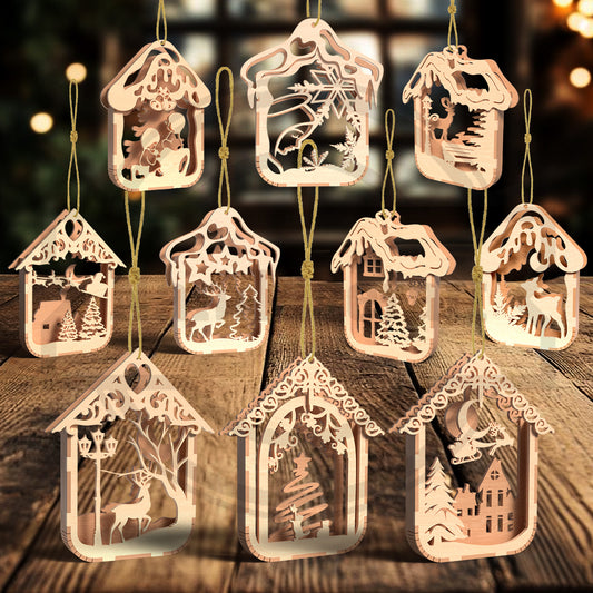 Layered Christmas Ornament SVG Bundle | Winter Deer & Woodland House Ornaments | Laser Cut Holiday Decoration Files for Glowforge & xTool