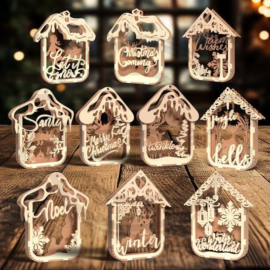 Christmas Word Ornament SVG Bundle | Layered Holiday Quote Ornament Files | Merry Christmas, Santa & Winter Wonderland Laser Cut Decorations