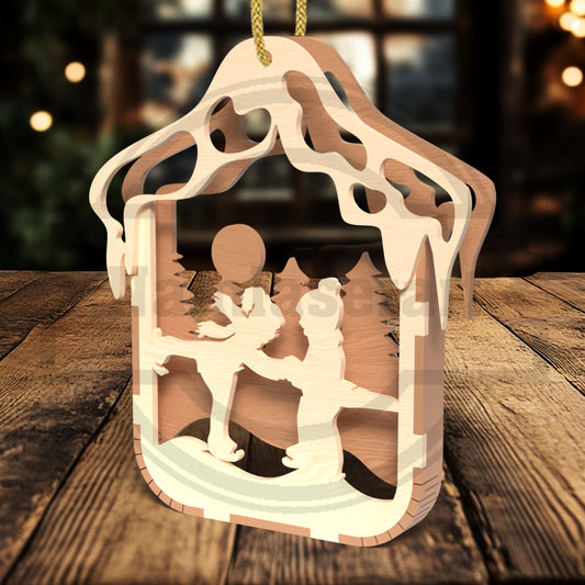 Christmas Family Ornament SVG Bundle | Layered Holiday Scene Ornament Files | Winter Family Christmas Decorations for Glowforge, xTool & LightBurn