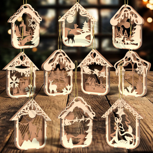 Christmas Shadow Box Ornament SVG Bundle | Layered Winter House Ornament Files | Laser Cut Christmas Tree Decorations for Glowforge, xTool & LightBurn