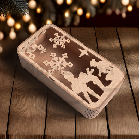 Christmas Gift Box SVG Bundle | Reindeer & Winter Scene Wooden Gift Box Files | Laser Cut Holiday Favor Box SVG for Glowforge, xTool & LightBurn