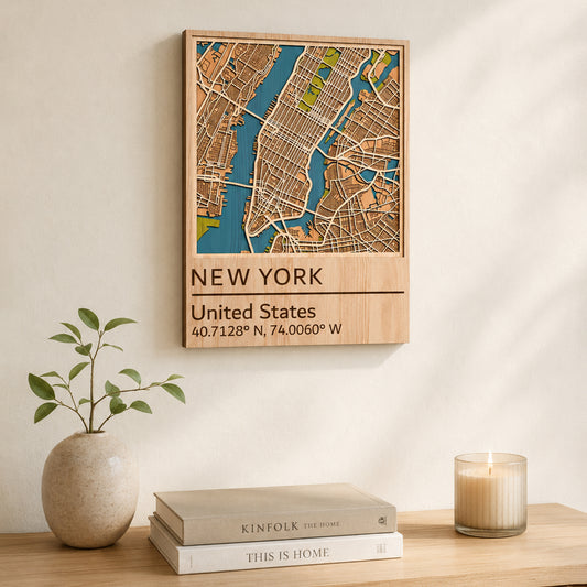 SVG DXF File Multilayer New York City Map Laser Cut 3D Wood 3D Cityscape Design for Glowforge Wall Art Home Decor | CUTSVG.COM