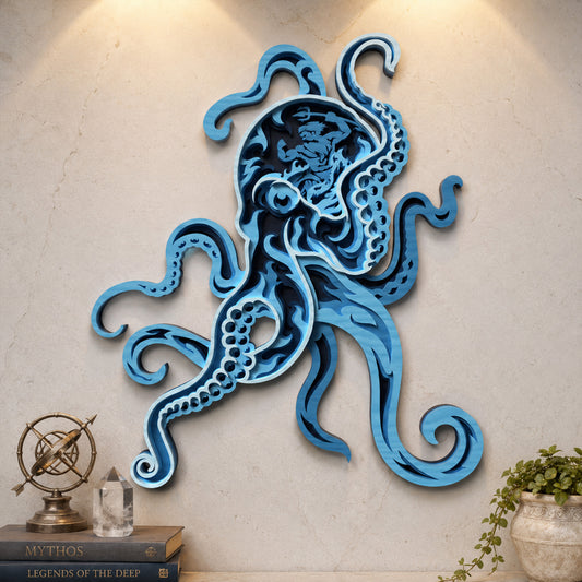 SVG DXF File Multilayer Octopus Poseidon Laser Cut 3D Ocean Wall Art Design for Glowforge Wood | CUTSVG.COM