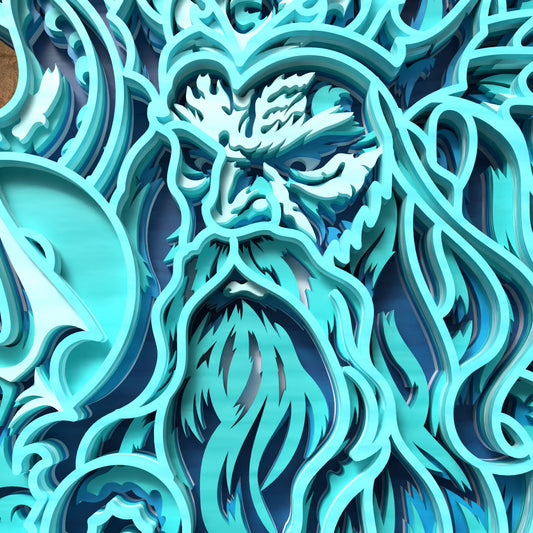 Multilayer Poseidon Laser Cut 3D Ocean King Design for Glowforge Wall Art Home Decor
