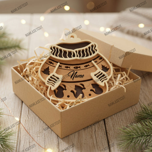 Christmas Sweater Ornament SVG Bundle | Personalized Holiday Sweater Laser Cut Files | Wooden Name Ornament Set for Glowforge, xTool & CNC