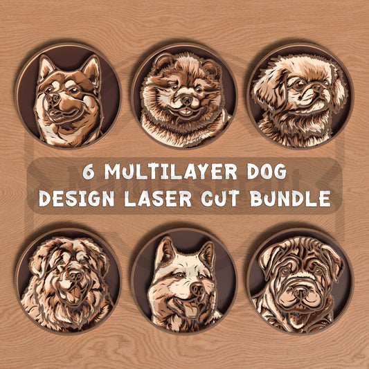 Dog Portrait SVG Bundle | Multilayer Dog Laser Cut Files | 6 Layered Dog Wall Art Designs for Glowforge, xTool, LightBurn & CNC