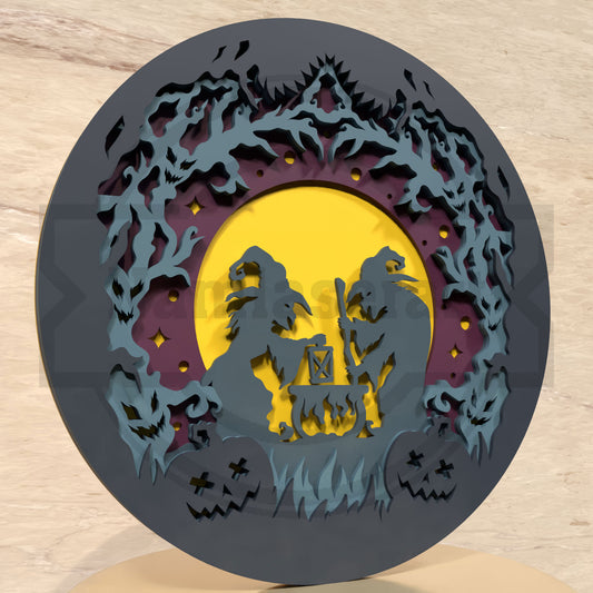 Halloween Witch SVG | Layered Halloween Shadow Box SVG | Witch Cauldron Moonlight Laser Cut File for Glowforge & xTool