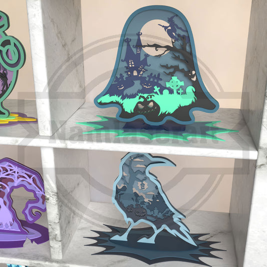 Halloween Shelf Decor Bundle Laser Cut Files SVG DXF | Witch Cauldron Ghost Crow Pumpkin Templates | Glowforge LightBurn Digital Download
