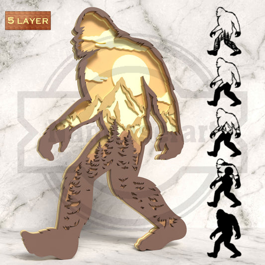 Bigfoot SVG Bundle | Multilayer Sasquatch Laser Cut Files | 6 Layered Forest Creature Wall Art Designs for Glowforge, xTool, LightBurn & CNC