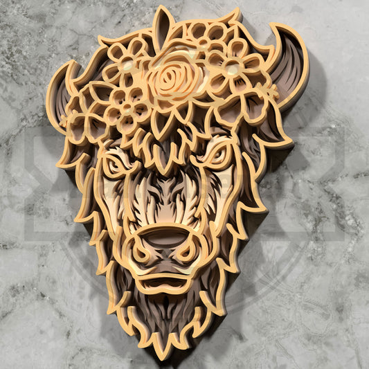 Multilayer Highland Cow Laser Cut 3D Sunflower Bison Vector Design for All Laser Cutters xTool Glowforge CNC Wall Art (Copy)