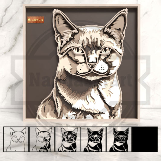 6 Layer Cat SVG | Multilayer Cat Portrait Laser Cut File | Framed Cat Wall Art for Glowforge, xTool, LightBurn & CNC
