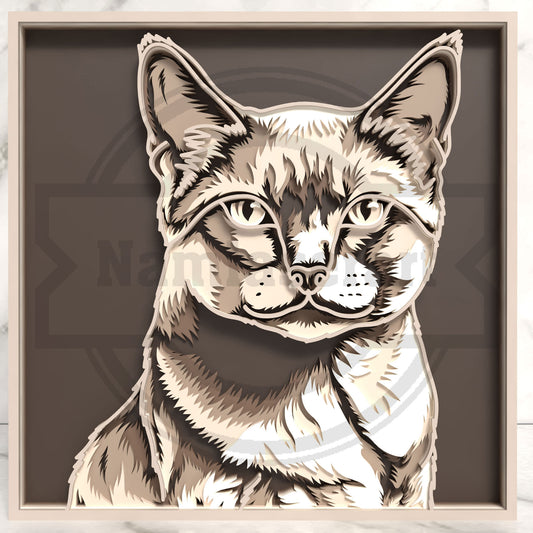 6 Layer Cat SVG | Multilayer Cat Portrait Laser Cut File | Framed Cat Wall Art for Glowforge, xTool, LightBurn & CNC