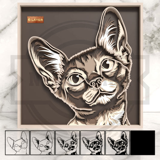 6 Layer Chihuahua SVG | Multilayer Dog Portrait Laser Cut File | Framed Pet Wall Art for Glowforge, xTool, LightBurn & CNC