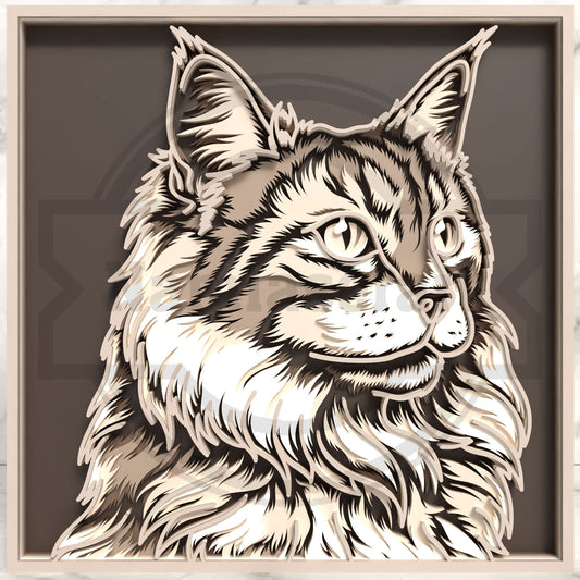 6 Layer Cat SVG | Multilayer Cat Portrait Laser Cut File | Framed Cat Wall Art for Glowforge, xTool, LightBurn & CNC