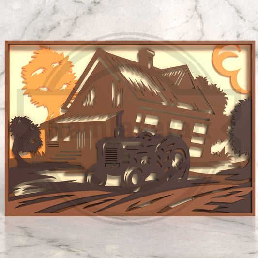 Farmhouse Tractor Shadow Box Laser Cut File SVG DXF | 5 Layer Barn Wall Art Template | Glowforge LightBurn Digital Download